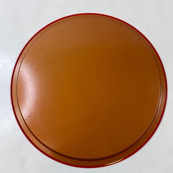 Vintage Christmas Holiday Red Metal Serving Tray Candles Greenery Design 13" - Picture 2 of 4